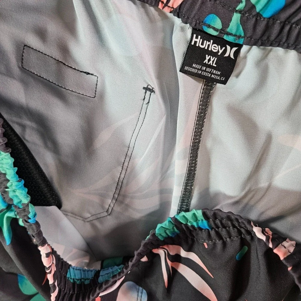 NWT Hurley Board Shorts Swim Trunks Men XXL No Liner Floral Leaf Print Gray‎